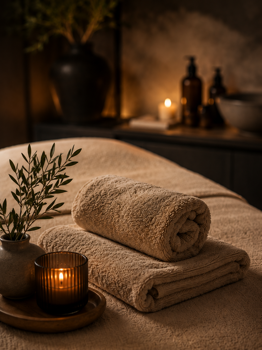 Client receiving a relaxing back massage in a warm studio setting
