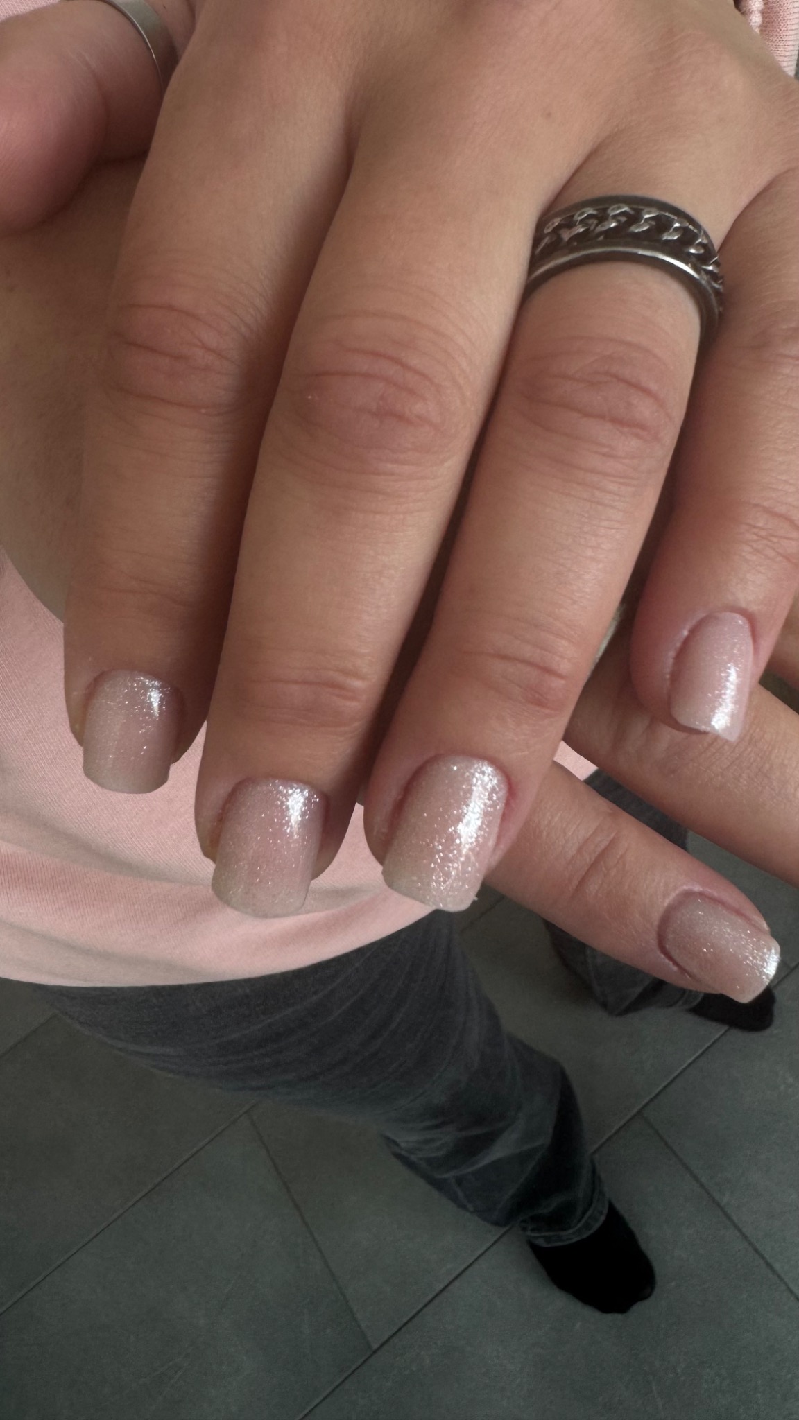 Soft blush shimmer nails